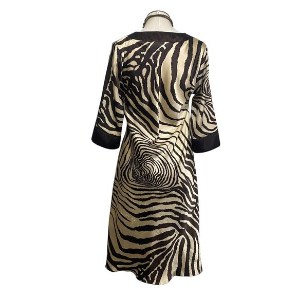 Vintage 90's Jodi Kristopher Satin Brown Zebra Print Dress- Funky Hippie Boho - Picture 12 of 14